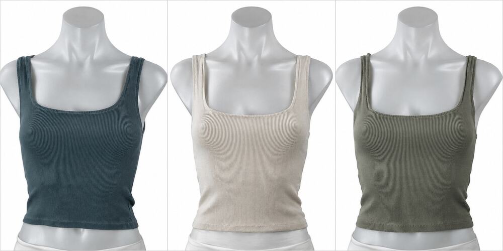 3 Pcs SKIMS Women's Gray Beige Olive Green Sleeveless Crop Tank Top Sets Sz M